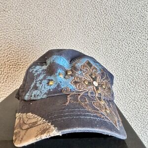 Womens Y2K Hat Cap Studded Gothic Cross KB ETHOS Vintage Distressed Cyber Punk